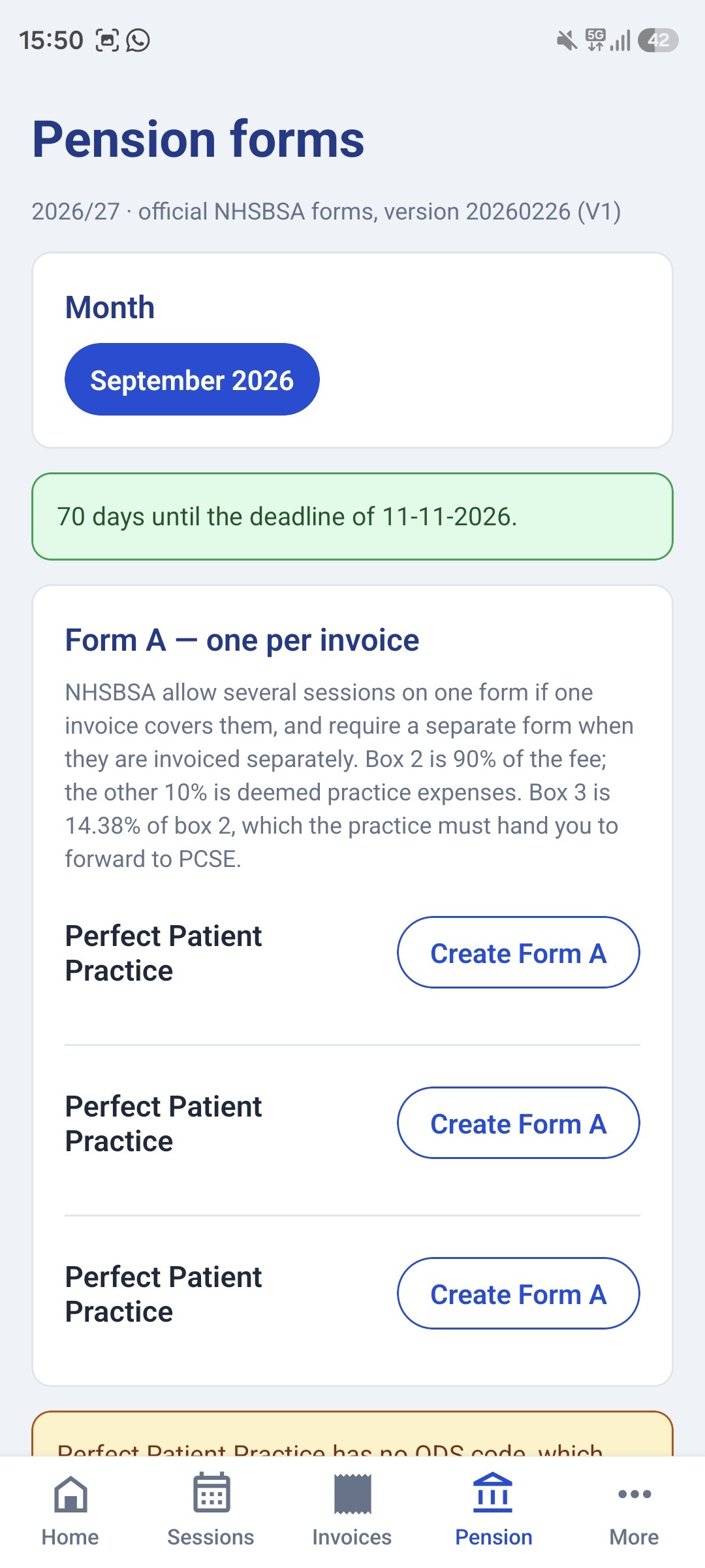NHS Pension Form A and Form B in the GP Locum app
